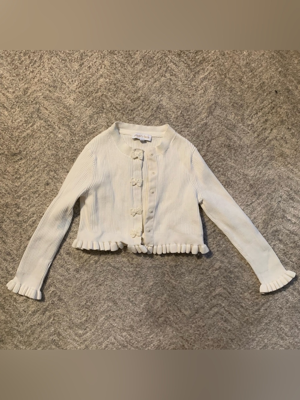 Angel’s Face Tyler Vanilla Ribbed Cropped Cardigan with Bow Buttons